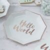Πιάτα Χάρτινα Φαγητού "Hello World" Μέντα με Ροζ Χρυσό 8τεμ.
