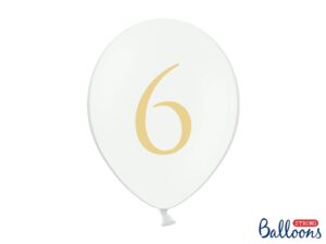 Μπαλόνι Λευκό Παστέλ "6" Χρυσό 1τεμ. 30εκ.