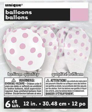 Μπαλόνια λευκά με ροζ πουά 6τεμ.