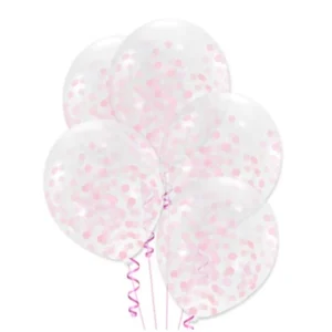 Latex Μπαλόνια Διάφανα με Ροζ Κονφετί 30εκ.