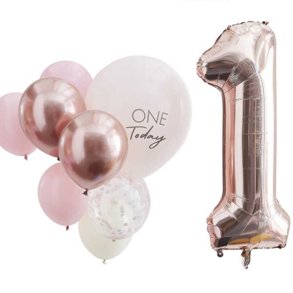 1st Birthday Μπαλόνια Ροζ & Rose Gold Σετ!