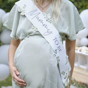 Mummy to Be Botanical Baby Shower Κορδέλα σε απαλή γκριζοπράσινη απόχρωση!