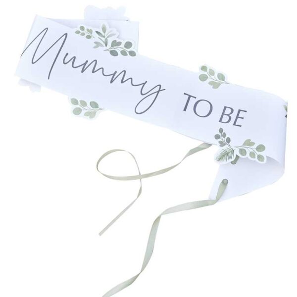 Mummy to Be Botanical Baby Shower Κορδέλα σε απαλή γκριζοπράσινη απόχρωση!