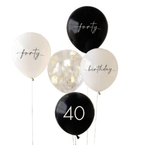 Forty Birthday Μαύρα, Διάφανα με Χρυσά Κομφετί, Κρεμ Mπαλόνια!