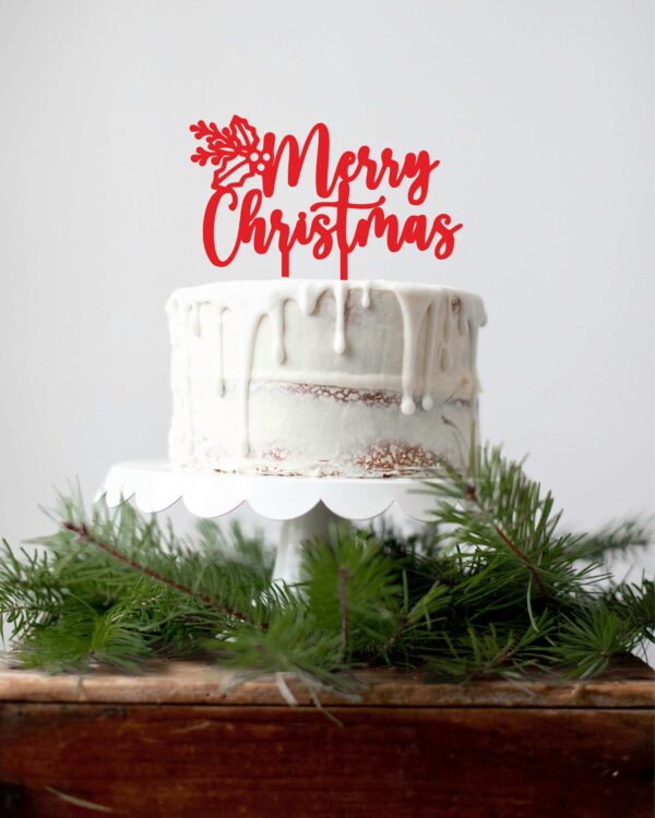 Χριστουγεννιάτικο Cake Topper Plexiglass Κόκκινο Merry Christmas Γκι! Διακοσμήστε εύκολα και φανταστικά την τούρτα, το cake, τη βασιλόπιτα κλπ τώρα τις γιορτές!!!