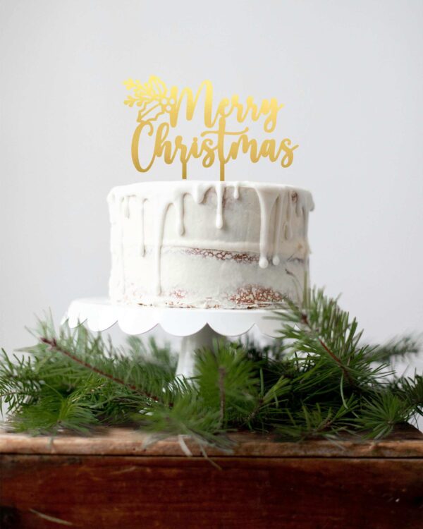 Χριστουγεννιάτικο Cake Topper Plexiglass Χρυσό Καθρέφτη Merry Christmas Γκι! Διακοσμήστε εύκολα και φανταστικά την τούρτα, το cake, τη βασιλόπιτα κλπ τώρα τις γιορτές!!!