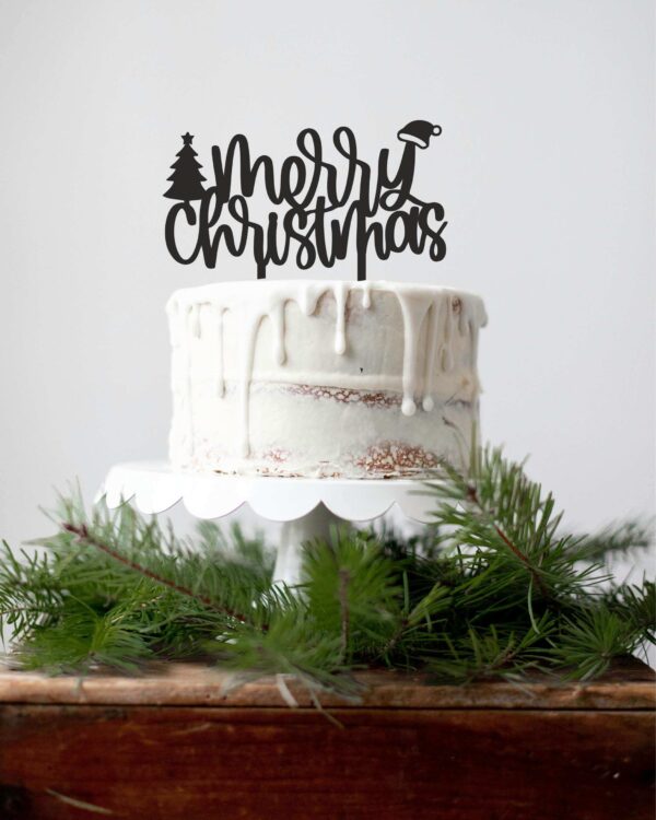 Χριστουγεννιάτικο Cake Topper Plexiglass Μαύρο Merry Christmas με Δέντρο & Καπέλο! Διακοσμήστε εύκολα και φανταστικά την τούρτα, το cake, τη βασιλόπιτα κλπ τώρα τις γιορτές!!!