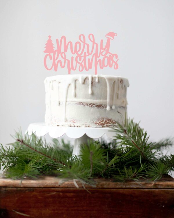 Χριστουγεννιάτικο Cake Topper Plexiglass Ροζ Merry Christmas με Δέντρο & Καπέλο! Διακοσμήστε εύκολα και φανταστικά την τούρτα, το cake, τη βασιλόπιτα κλπ τώρα τις γιορτές!!!