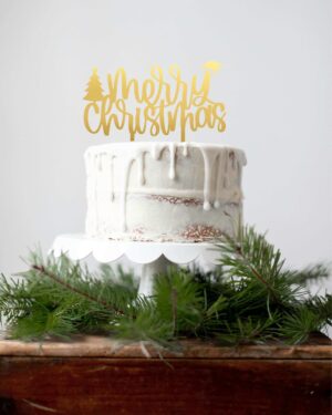 Χριστουγεννιάτικο Cake Topper Plexiglass Χρυσό Καθρέφτη Merry Christmas με Δέντρο & Καπέλο! Διακοσμήστε εύκολα και φανταστικά την τούρτα, το cake, τη βασιλόπιτα κλπ τώρα τις γιορτές!!!