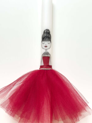 Πασχαλινή Λαμπάδα Γυναίκα με Κόκκινα Φόρεμα