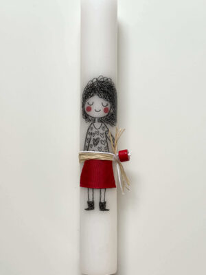 Πασχαλινή Λαμπάδα Κορίτσι με Κόκκινη Φούστα και Καρδιές