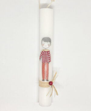 Πασχαλινή Λαμπάδα Ζωγραφισμένη στο Χέρι Αγοράκι Καρώ Μπλούζα