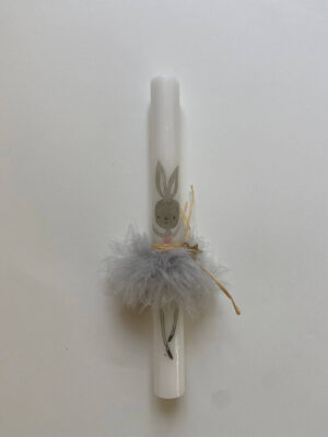 Πασχαλινή Λαμπάδα Ζωγραφισμένη στο Χέρι Κουνελάκι με Φούστα με Φτερά