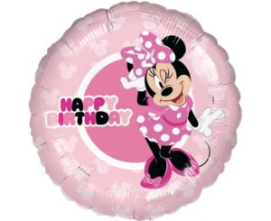 Minnie Mouse Happy Birthday Μπαλόνι Foil Στρογγυλό Ροζ 17''- 45εκ, 1τεμ.